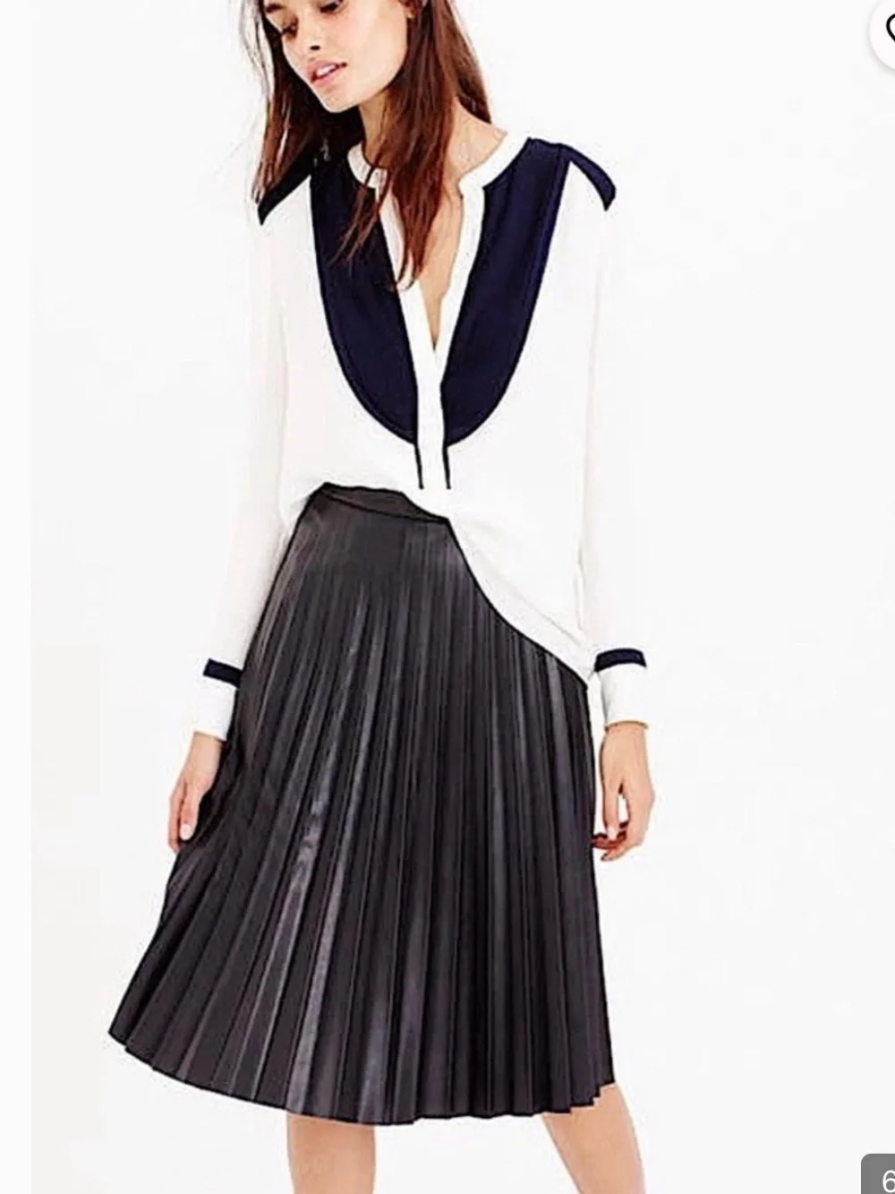 J. Crew Black Pleated Faux Leather Midi Skirt, Size 10, NWT